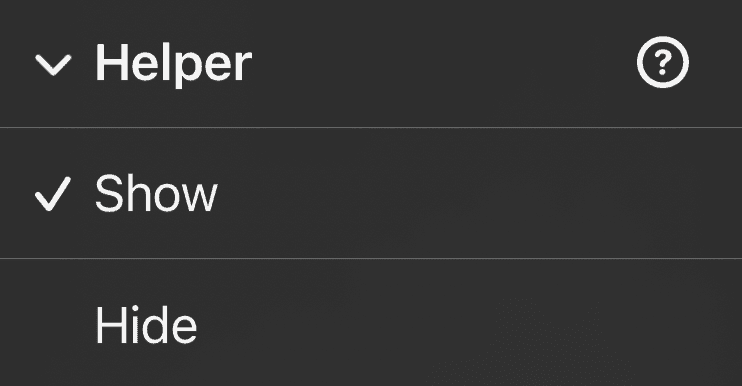 Helper screenshot, showing dark version