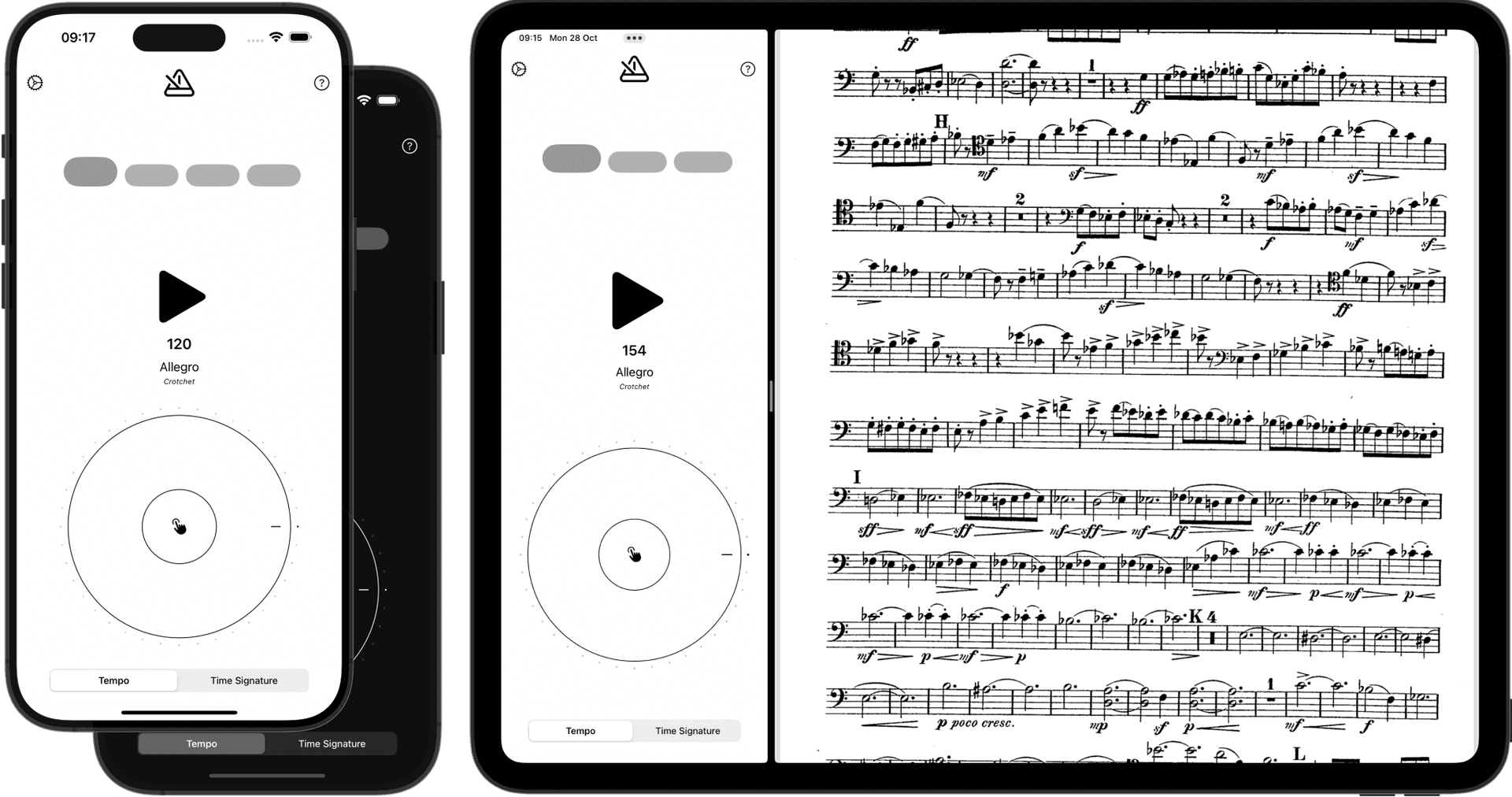 Metronome app device example showing desktop version light theme